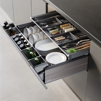 Titled pullout basket drawer