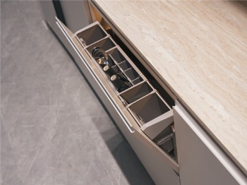 Titled pullout basket drawer